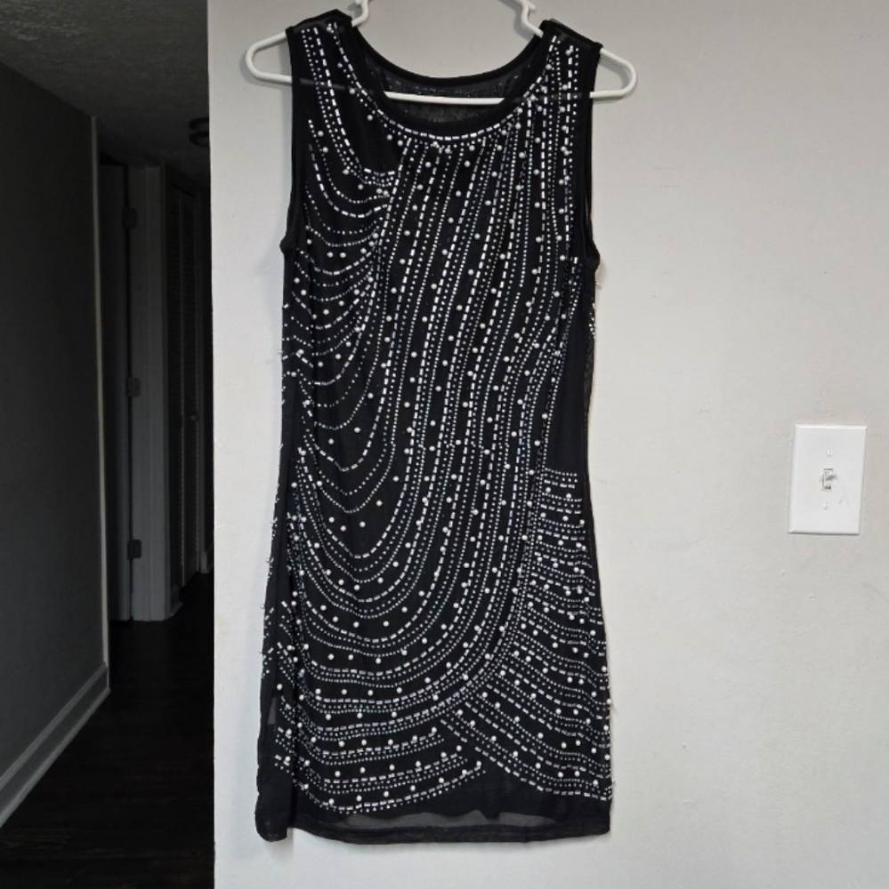 Nonbrand Elegant Black See Threw Midi Beaded Dress NWOT! Size Large